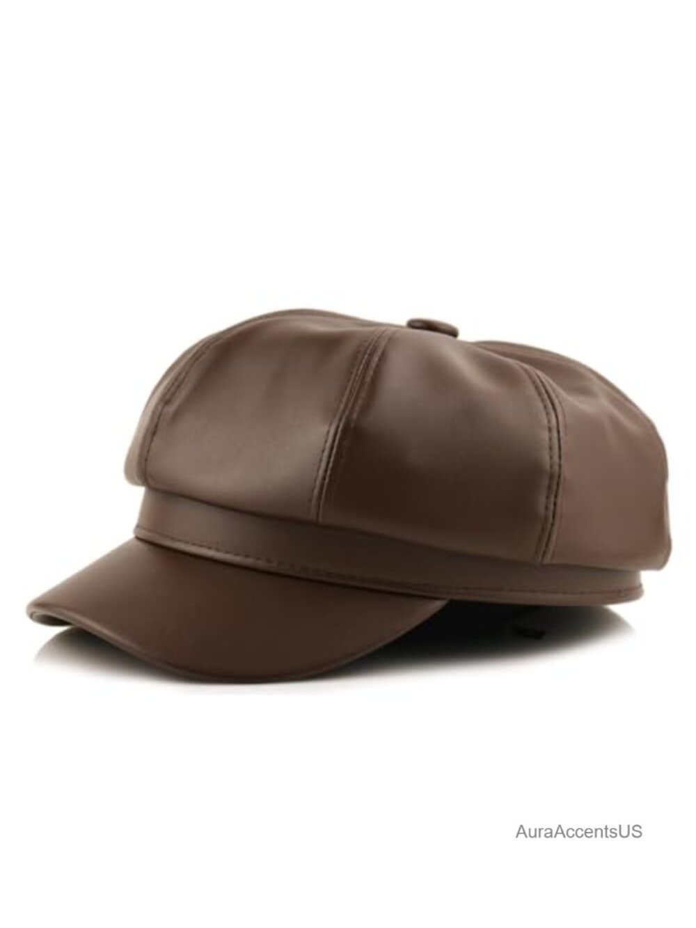 Faux Leather Newsboy Cap Adjustable British Retro 8-Panel Hat Women